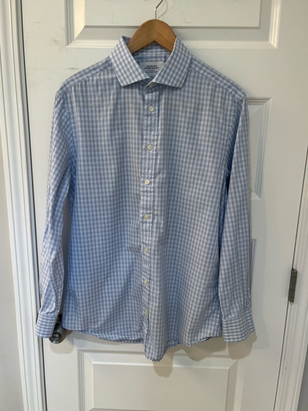 Charles Tyrwhitt Slim‎ Fit Blue Check Men’s Dress Shirt 16.5/34 100% Cotton